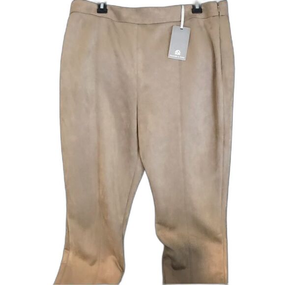 Preston & York Pant 18 Tan Faux Suede Straight Leg High Rise Ankle Length NWT - Picture 2 of 7